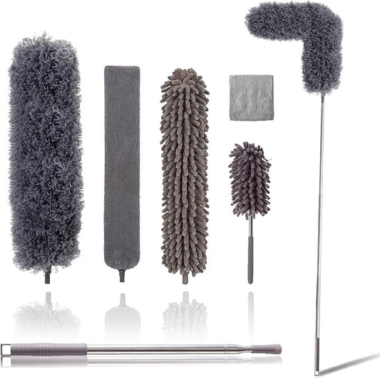 Upgraded Dusters for Cleaning (6pcs), Ceiling Fan Duster with 100" Thickened Extension Pole, Extendable Long Microfiber Duster for High Ceilings, Reusable & Washable Dusting Wand by OOSOFITT
