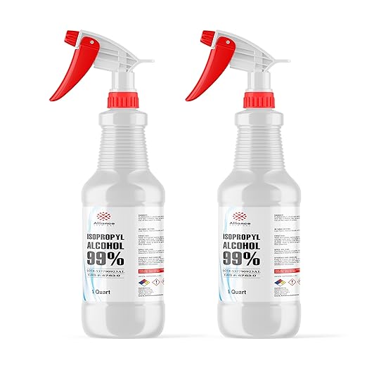 Alliance Chemical Isopropyl Alcohol 99% - 2 Quart Bottle with Spray Top (64 oz) - High-Purity Concentrated Rubbing Alcohol for Effective Cleaning - Quick-Drying, Domestically Sourced IPA