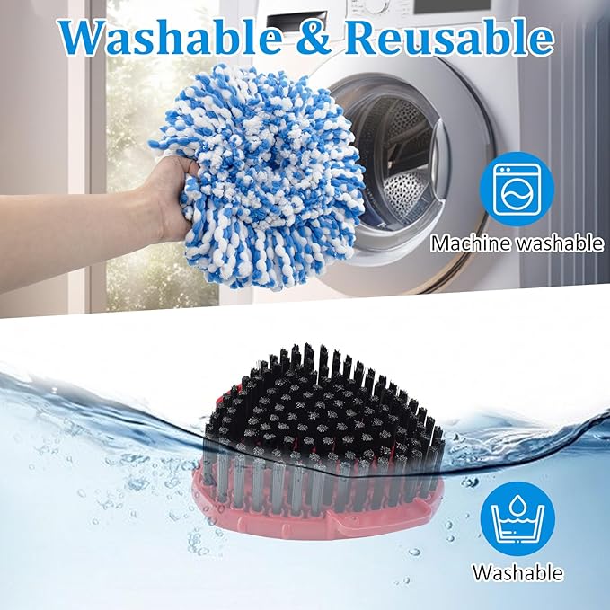 Mop Heads Replacements for O-Cedar RinseClean 2-Tank Spin Mop, Mop Replace Head for O Cedar, Spin Mop Heads for Ocedar Includes 3 Pack Mop Refills, 2 Upgrade Scrub Brush, 1 Mop Base for O-Cedar Mop