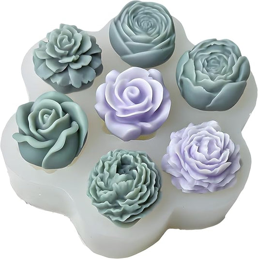 7 Cavities Flower Mold - Multiple Style - Soap & Candle Mold - Silicone 3D Molds for Candy & Home Decor - Resin Casting & Making Molds