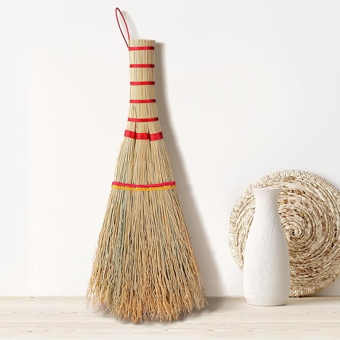 Suclain 2 Pcs Small Corn Whisk Brush Broom 100% Handmade 12 Inch Handheld Brush Whisks Natural Corn Short of Asian Whisk Broom with Nylon Thread Handle for Household Sweeping Indoor Outdoor(Style A)