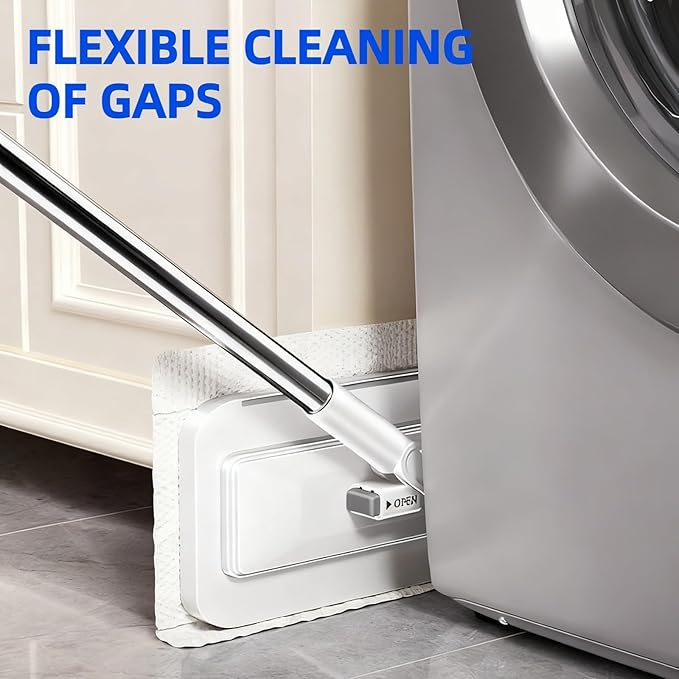 Snap Grip Mini Mop, Zero-Touch Gap Dust Cleaner with 39' Lazy Mop Stick & Locking Head, Disposable Dust Mop for House Wall Bathroom Toilet Corners Multi Surface Cleaning with 5 Cloths