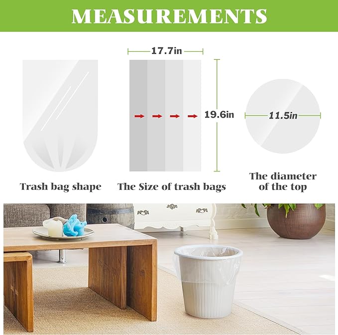 4 Gallon 440 Counts Strong Trash Bags Garbage Bags by Teivio, Bathroom Trash Can Bin Liners, Small Plastic Bags for home office kitchen (Clear)