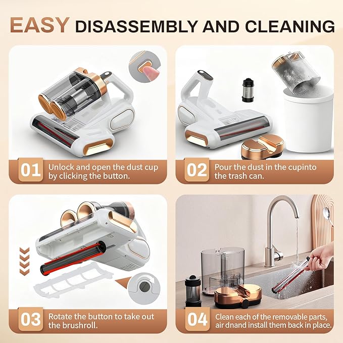 SRGARH Cordless Mattress Vacuum Cleaner, 16kpa Bed Vacuum Cleaner with 253.7nm Uv-C Light & Ultrasonic Tech Dual Bins for Dust & Widen Suction Port 120w for Bed Sofa & Pet Hair