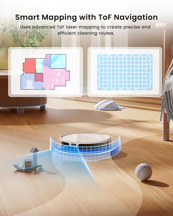 OKP Robot Vacuum and Mop Combo K5 Ultra Small Robotic Cleaner with ToF LiDAR Navigation, 6000pa Suction, WiFi/App/Alexa Control, 170min Runtime, 500ML Dust Box, Ideal for Pet Hair and Home