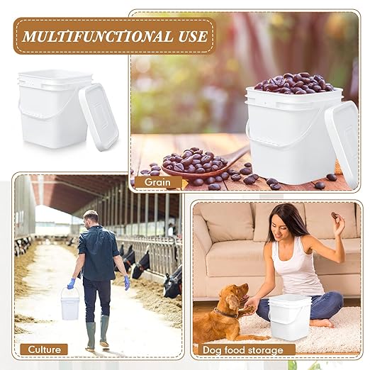 Mumufy 8 Pcs 3.5 Gallon Square Food Grade Bucket with Lid Square Bucket Pail with Plastic Handles for Storing Dry Food, Charcoal, Camping, Fishing (White)