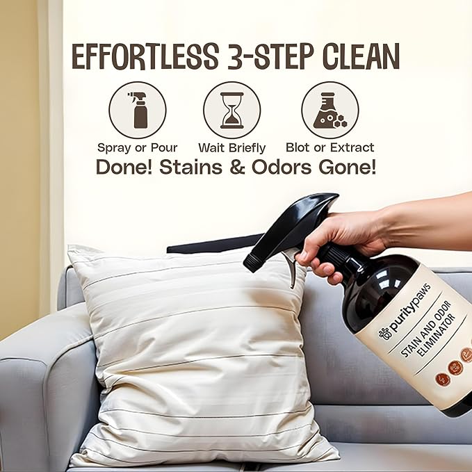 Purity Paws Pet Stain & Odour Remover – Fast-Acting Enzyme Cleaner for Dog & Cat Urine, Feces & Vomit – Pet Safe Odor Eliminator for Carpet, Upholstery, Car, Bedding, Tiles – Puppy Essentials – 500ml