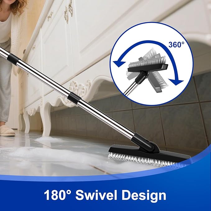 BITOPE Grout Brush Cleaner with Adjustable Long Handle, Swivel V-Shaped Stiff Bristles Scrubber, Tile Cleaning Crevice Line Corner Brush for Bathroom Shower Baseboards Hard to Reach Areas-56 inch