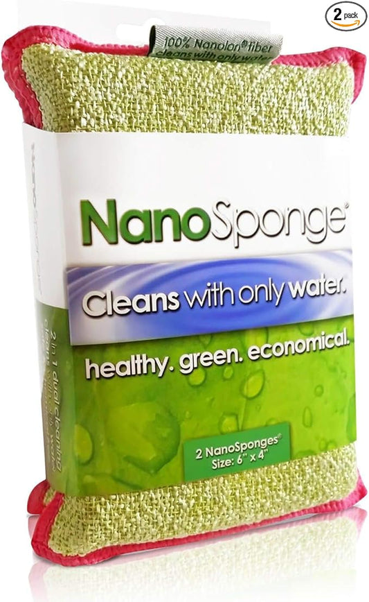 Nano Sponge Cleaning Sponges. Supersized Everyday Heavy Duty Household Kitchen and Dish Sponge. 2 Pack. 6 x 4