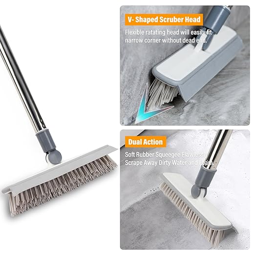 Sayene 4 in 1 Tile Shower Cleaner Brush, Long Handled Scrub Brush for Shower with Adjustable Long Handle Floor Scrub Brush for Cleaning Bathroom/Shower/Tub/Tile/Kitchen/Glass/Wall