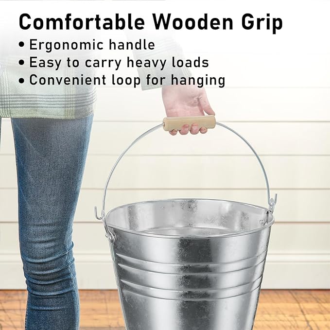 4 Gallon Galvanized Ice Bucket - Large Rustproof Metal Bucket Drink Tub with Wood Handles - 13" Beverage Bucket for Party BBQ Wedding Home Décor & Storage - 13"L x 13"W x 12"H - 3 Pack