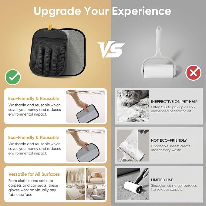 mirkir 2PCS Pet Hair Removal Glove for Cats & Dogs Five-Finger Electrostatic Magic Brush Pet Hair Remover Glove for Clothing, Couch, Carpet, Furniture, Car Seat