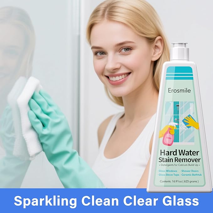 EROSMILE Hard Water Stain Remover, Shower Glass & Shower Door Cleaner, Removes Calcium Build Up for Toilet Bowl & All Household Cleaner -16.91oz