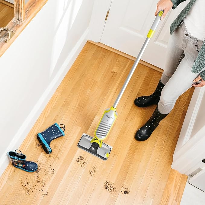 SHARK VM200 VACMOP (Renewed) Cordless Multi Surface Hard Floor Tile Wood Lightweight Floor Cleaner Vacuum Mop with (2) Disposable Pad, (1) Cleaning Solution Included, Light Gray/Green