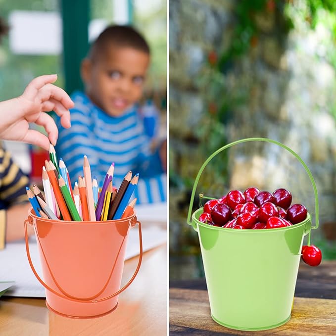 Colored Metal Buckets with Handle, 6 Pack 5.91 Inch Galvanized Iron Pail Bucket for Kids,Classroom,Crafts,and Party Favors (Multi-Colored)