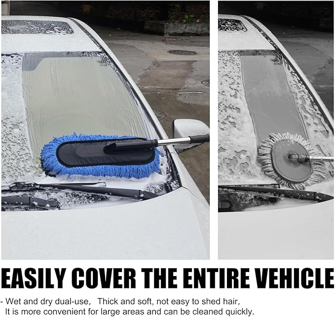 Ultimate Car Duster - The Best Microfiber Multipurpose Duster - Pollen Removing - Exterior or Interior Use - Lint Free - Long Unbreakable Extendable Handle