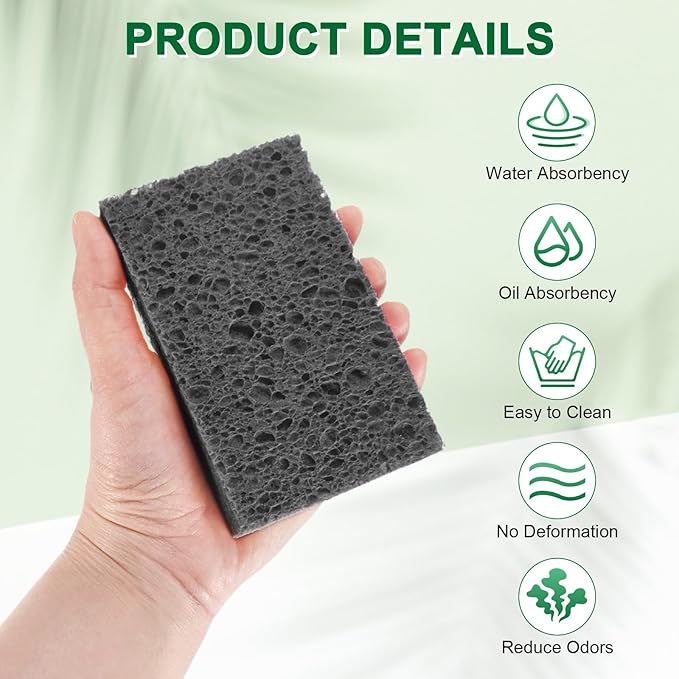 M METERXITY 6-Pack Kitchen Sponges, Condense Eco Cellulose Non-Scratch Scrub Heavy Sponge for Kitchen/Household/Bathroom, Clean Tough Messes Dish Scrubber [Black]