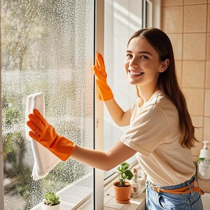 3 Pairs Rubber Cleaning Gloves Latex Free Dishwashing Gloves - 13" Reusable Nitrile Gloves Large, Green+Pink+Orange