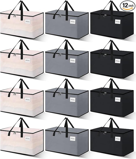 Heavy Duty Moving Bags - Extra Large Packing Bags and Storage Totes, Collapsible and Foldable Option for Moving and Storage, Multicolored, 125 L - 12 Pack