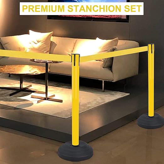 OangeStar 6 Packs Crowd Control Stanchions w/10ft Retractable Belt, Crowd Control Barriers Set w/Water Filled Base, Ideal for High Traffic Areas, Yellow