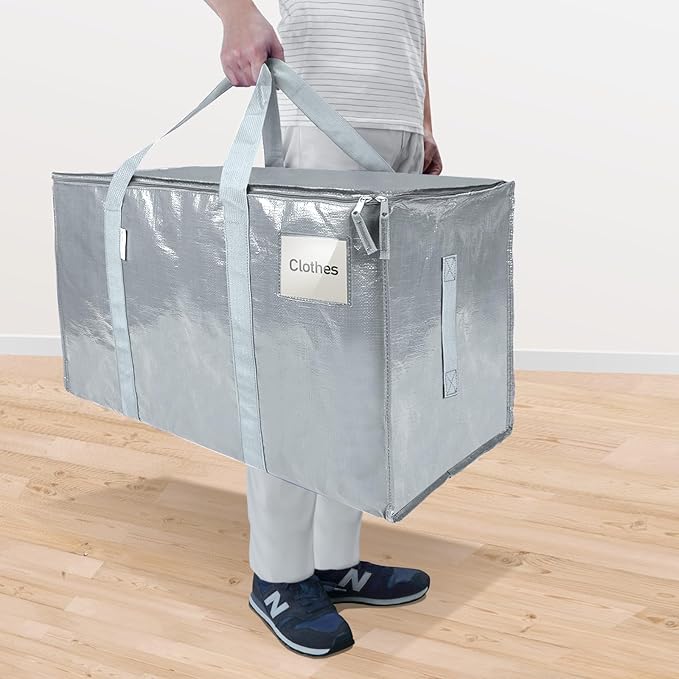 TICONN 2 Pack Extra Large Moving Bags with Zippers & Carrying Handles, Heavy-Duty Storage Tote Moving Boxes for Space Saving (2 Pack, Light Grey)