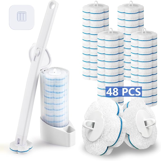 Ucaimao 80 PCS Toilet Wand Cleaner Refills，Toilet Bowl Brush Refills Disposable Toilet Cleaning System Replacement Heads Cleaner Pads for Bathtub Wash Basin (Only Refills，Only Fits Ucaimao) - White