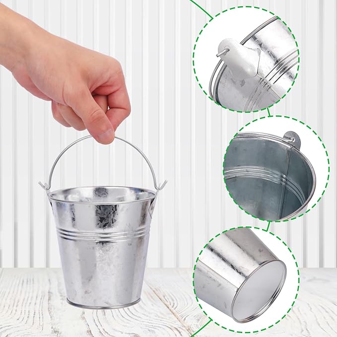 22 Pack 4" Mini Metal Bucket, Elegant Galvanized Buckets with Handles, Tin Buckets, Small Iron Bucket, Mini Metal Pail for Party Favors, Crafts, Garden & Beach