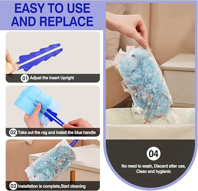 30 Count Duster Refills, Disposable Static Dust Removal Brush Replacement Head Compatible with Swiffer Duster Refills for Dusting Electronics Furniture Blinds Ceiling Fans, with 1 Short Handle (30)
