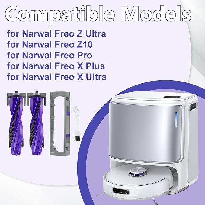Accessories for Narwal Freo Z10, Freo Z Ultra, Freo X Plus, Freo X Ultra, Freo Pro Robot Vacuum Cleaner, Freo Z Ultra Replacement Part, 2 Main Brushes, 1 Main Brush Cover