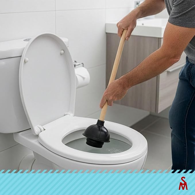 SteadMax Heavy Duty Toilet Plunger, Commercial Grade Double Thrust Force Rubber Cup with Wood Handle (22")