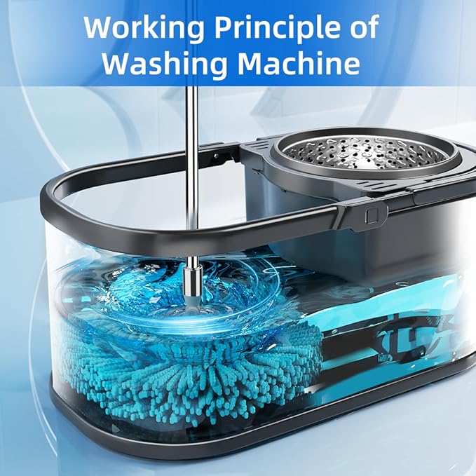 SWIFTIRON Spin Mop and Bucket with Wringer Set for Home,360° Mop and Bucket with Separate Clean and Dirty Water,Wet Dust Mop for Floor Cleaning with Extra Refills (Silver)