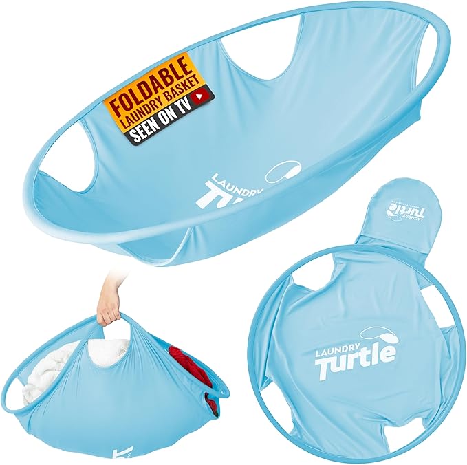 Laundry Turtle Collapsible Laundry Basket | Revolutionary Foldable Laundry Hamper | Innovative Laundry Basket for Dirty Clothes Washing & Dryer Removal Portable Laundry Grabber (Aqua, Small)