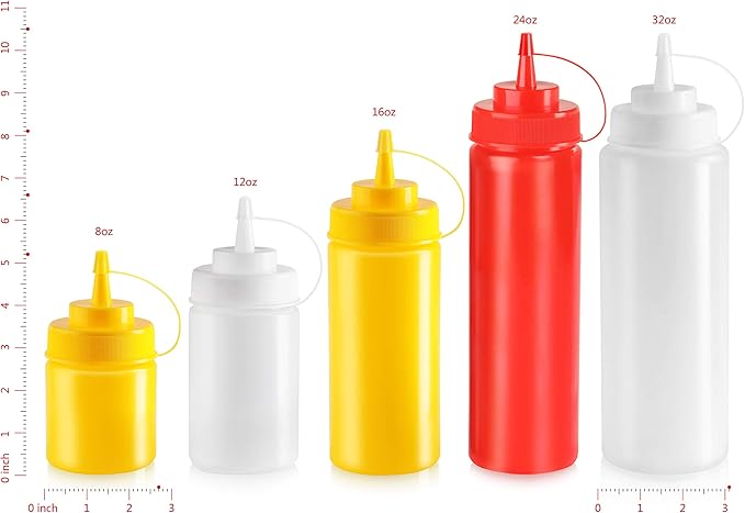 New Star Foodservice 26580 Plastic Squeeze Bottles with caps, Wide Mouth, 24 oz, Yellow, Pack of 6
