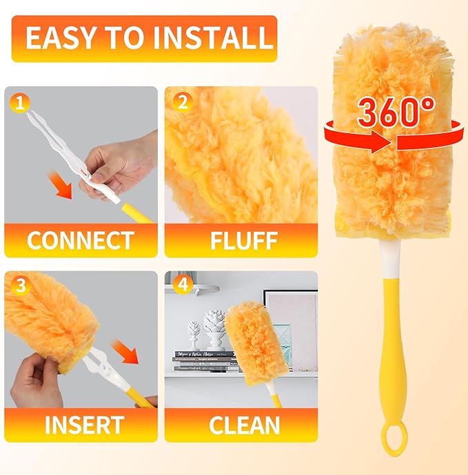 60 Count Duster Refills for Swiffer Dusters with 1 Handle - Multi-Surface Larger Size Feather Dusters, 360 Heavy Duty Duster Refills for Cleaning Home, Furniture, Blinds and Ceiling Fans