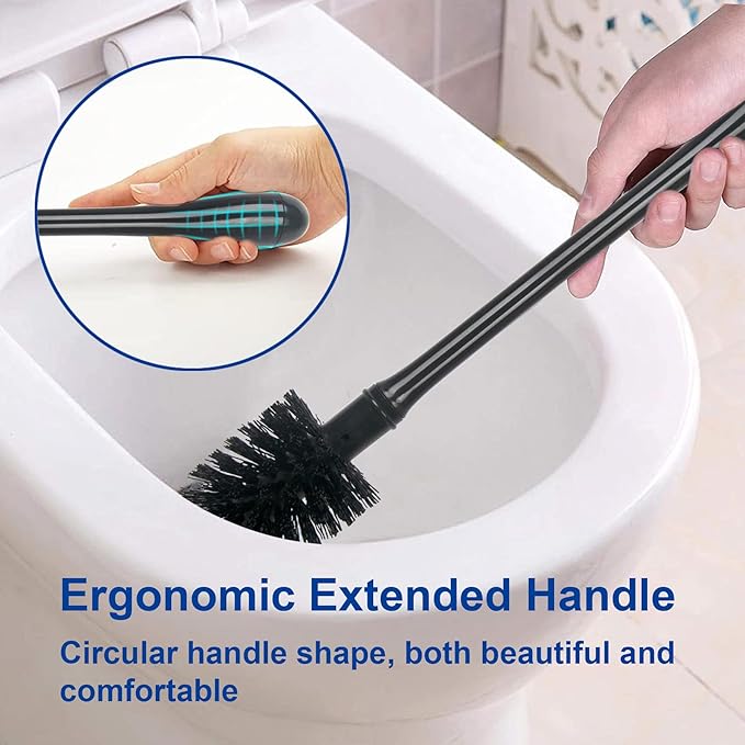 CELOX Toilet Bowl Brush and Holder, Compact Toilet Brush with Breathable Ventilation Stand Base, Bathroom Cleaning Kit, Black, 2 Set