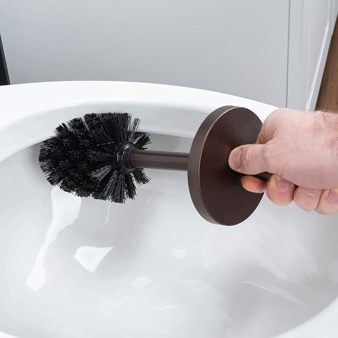JS Jackson Supplies Sleek Toilet Brush and Holder with Metal Handle - Bronze