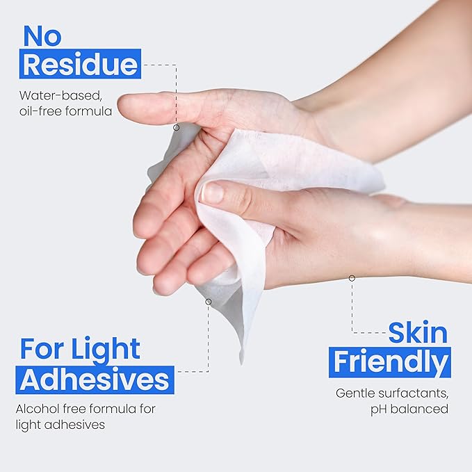 Safe n' Simple Adhesive Remover for Skin - 5"x7" 50 Wipes - Stoma Adhesive Remover Wipes - Alcohol Free Wipes for Sensitive Skin - No Sting Adhesive Remover Wipes