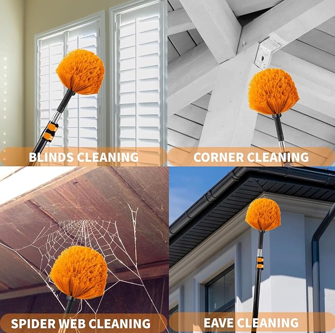 4 Pack Screw on Webster Cobweb Duster Head for Pole,Spider Web Remover Brush, Cobweb Duster Head Attachment,Fits Standard 3/4 inch Threaded Poles(4, Orange)