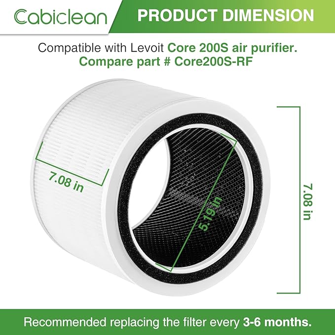 Cabiclean 2 Pack Core 200S Replacement Filter, Compatible with LEVOIT Core 200S Smart WiFi Air Purifier, 3 Stages Ture HEPA Filter, Compare Part# Core 200S-RF, Core 200S-P