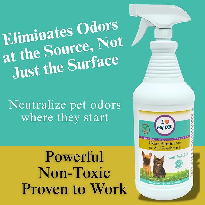 I Love My Pet Odor Eliminator Spray and Air Freshener for Strong Pet Odors – Neutralizes Dog and Cat Urine on Fabrics, Carpets, Pet Beds – 32 oz, Forest Fresh
