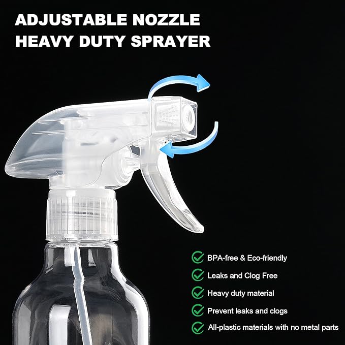 Spray Bottles 12oz Plastic Spray Bottle for Hair Mist/Stream Heavy Duty Empty Spray Bottles for Cleaning Solutions, Plants (12oz-Clear)