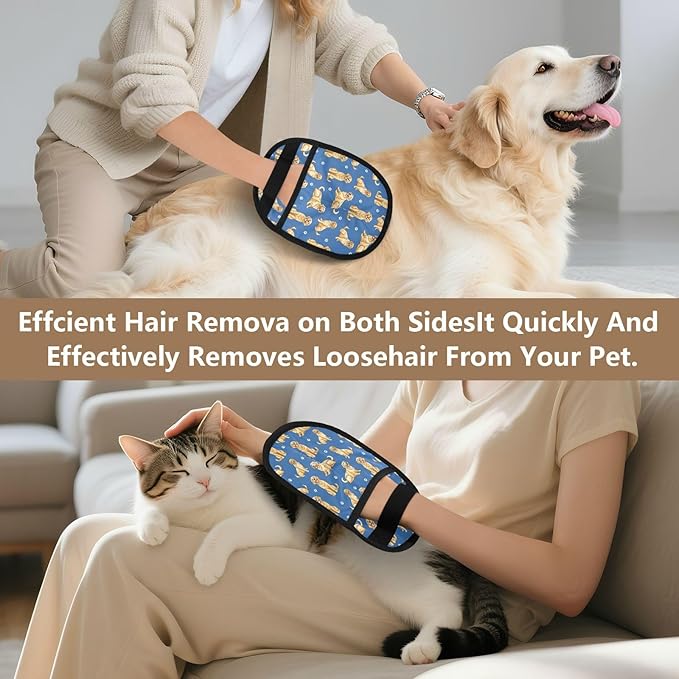 CHPGPUG Cartoon Golden Retriever Pet Hair Removal Glove for Cats & Dogs Reusable Pet Hair Removal Glove pet Hair Electrostatic Gloves