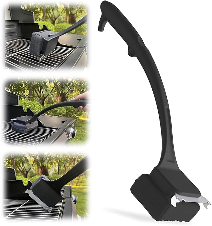 Steam Grill Brush Bristle Free with Scraper, BBQ Cleaner Tool Brush with Kevlar Cleaning Head for Outdoor Grill Accessories - Black, Grilling Gifts for Men Dad