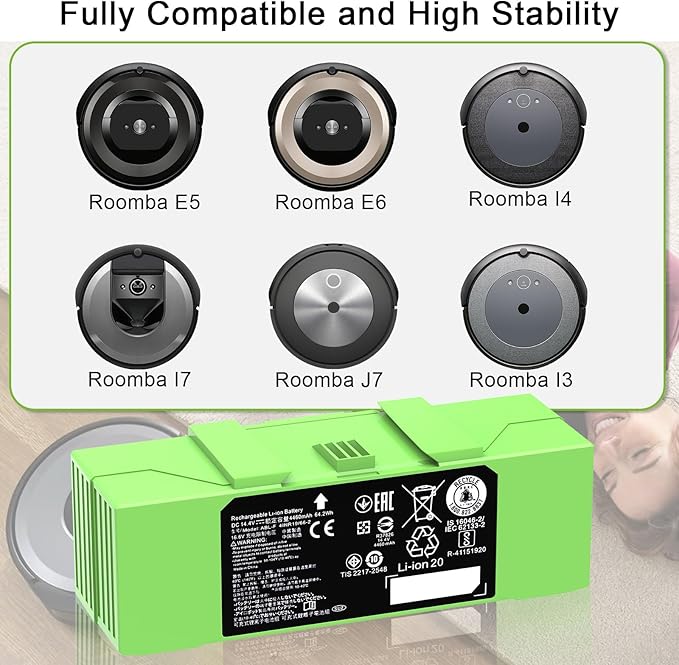 Dentsing 14.4V ABL-F Battery for iRobot Roomba i3 i3+ 3150 i4 i4+ 4150 i7 i7+ j7 j7+ 7158 7150 7550 7558 i8 and e5 5150 e5150 e6 e6198 Replacement Battery for Roomba i & e & j Series 64.2Wh 4460mAh