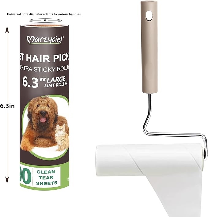 Extreme Sticky Large Surface Lint Roller, 6.3'' Giant Pet Hair Remover Roller for Pet Dog Cat Hair, Clothes&Furniture Cleaning, 90 Sheets (5 Refills)
