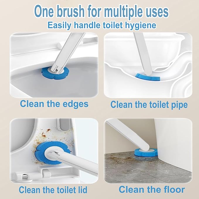 Ucaimao 2 Pack Disposable Toilet Brush and Holder Set,Extended Handle with 48 Cleaner Refills Toilet Brush for Toilet Bowl Cleaners,Bathroom Cleaning, Bathtub - Blue (Ocean Fresh Scent)