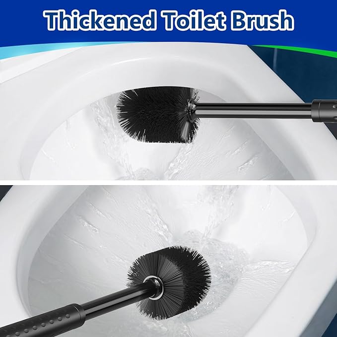 EHADOO Toilet Brush and Plunger Set: 2-in-1 Heavy Duty Toilet Plunger and Bowl Brush Combo with Holder for Bathroom Cleaning - Black