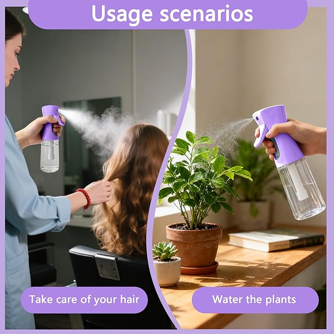 Spray Bottle for Hair Continuous Ultra Fine Mist (200ml) 360° Multi Spray Bottle for Plants, Cleaning, Skin Care Leakproof & Durable 2 Pack