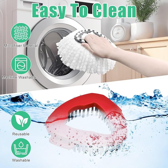 Mop Handle Mop Replace Heads and Mop Base Brush Replacement for O Cedar EasyWring 1-Tank Spin Mop System Include 2 Mop Head, 4-Section Mop Handle, 1 Base and 1 Scrub Brush Combo Set for Floor Cleaning