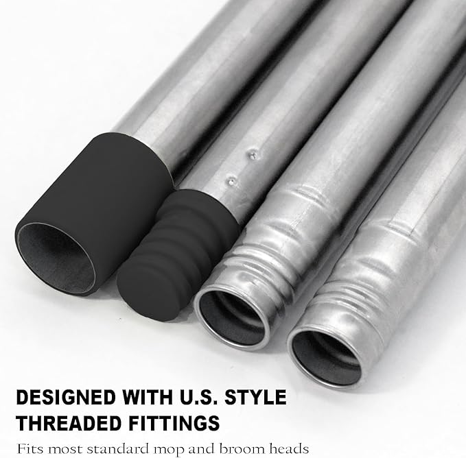 Xifando Mop Handle Replacement - 4-Section Adjustable from 30" to 58" - Durable Stainless Steel Mop Pole with American Thread Joint for Spin Mops & Brooms (Black)